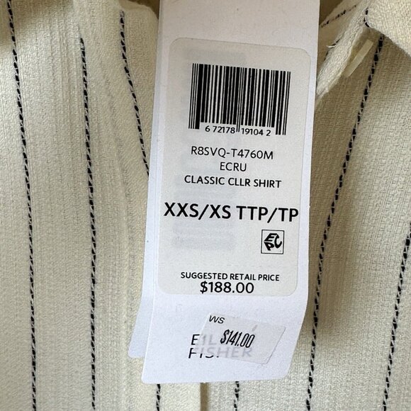 NWT‎ Eileen Fisher Classic Shirt XS Gauzy Organic Cotton Blend Stripes Coastal - Picture 8 of 12